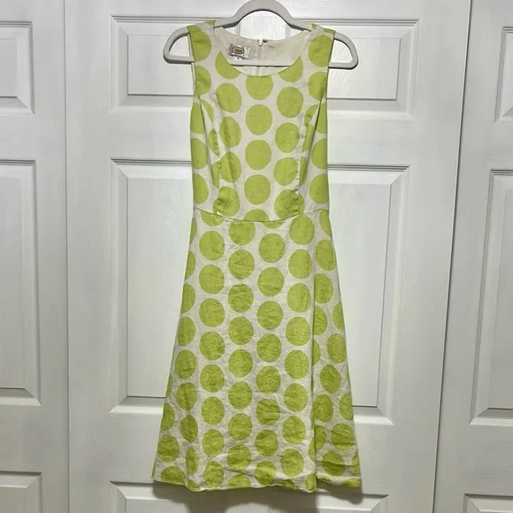 Talbots Vintage Stylish Green Polka Dot Linen Sun Dress Size 10 - Picture 2 of 9
